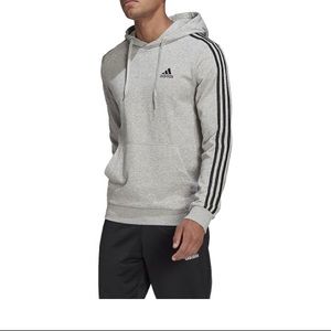 NEW! Adidas Essentials French Terry 3 Stripe Mens Gray/Black Hoodie Size Large